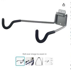 Bike Wall Mount With Foam Padded Bicycle Hooks - 50lb Capacity - NEW